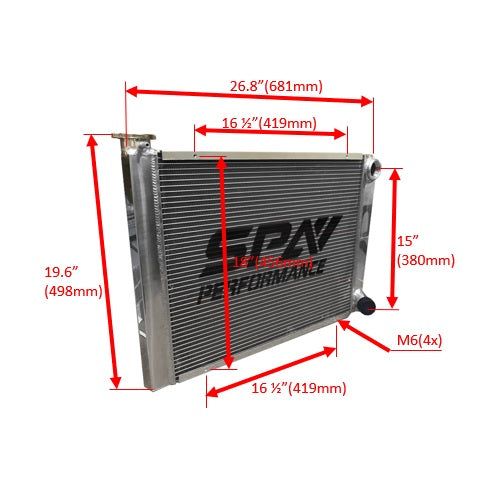 SPA Turbo Lightweight Late Model Radiator - Double Pass - 26.8" x 19.6" + Power Steering Tank Firewall Mount (Right Inlet) - Red Cap
