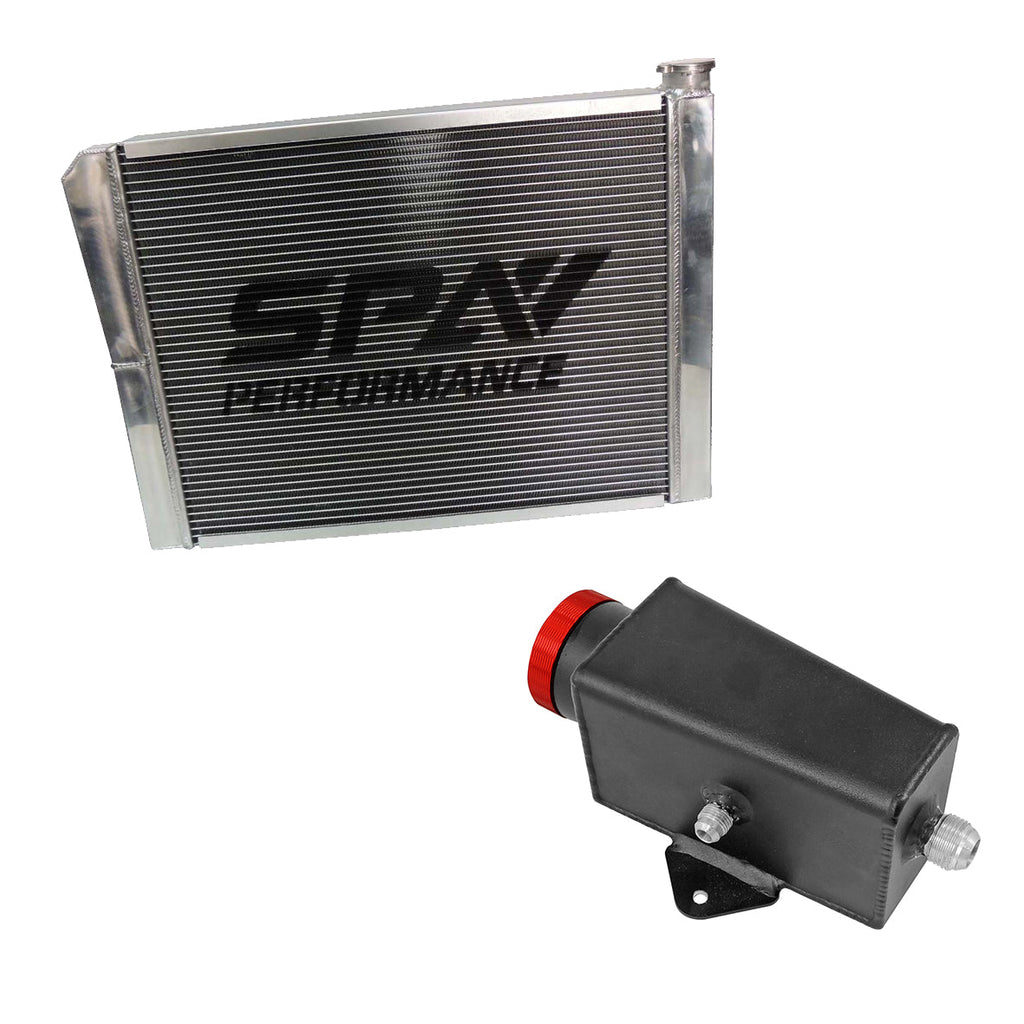 SPA Turbo Lightweight Late Model Radiator - Double Pass - 26.8" x 19.6" + Power Steering Tank Firewall Mount (Right Inlet) - Red Cap