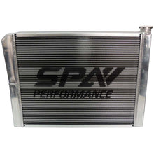 Load image into Gallery viewer, SPA Turbo Lightweight Late Model Radiator - Double Pass - 26.8" x 19.6" + Power Steering Tank Firewall Mount (Right Inlet) - Red Cap
