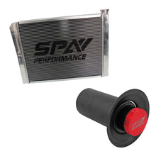 Load image into Gallery viewer, SPA Turbo Lightweight Late Model Radiator - Double Pass - 26.8" x 19.6" + Remote Fill Tank - Red Cap