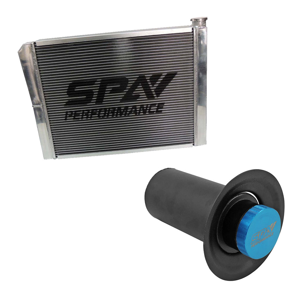 SPA Turbo Lightweight Late Model Radiator - Double Pass - 26.8" x 19.6" + Remote Fill Tank - Blue Cap