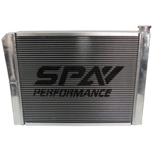 Load image into Gallery viewer, SPA Turbo Lightweight Late Model Radiator - Double Pass - 26.8" x 19.6" + Remote Fill Tank - Blue Cap