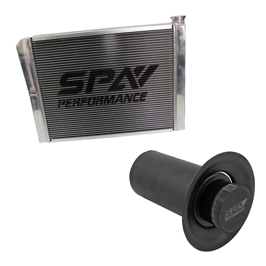 SPA Turbo Lightweight Late Model Radiator - Double Pass - 26.8" x 19.6" + Remote Fill Tank - Black Cap