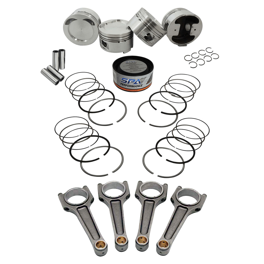 SPA Turbo Forged piston and rings set 83mm VW 2.0L 16V ABF + VW 159mm x 20mm High Performance Steel Basic Connecting Rod set 3/8" bolt (1000hp)