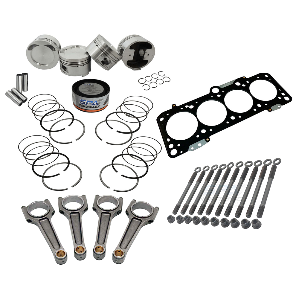 SPA Turbo Forged piston and rings set 83mm VW 2.0L 16V ABF + VW 159mm x 20mm High Performance Steel Basic Connecting Rod set 3/8" bolt (1000hp) + Decompression Head Gasket Spacer - 1.5mm + 136mm head stud set