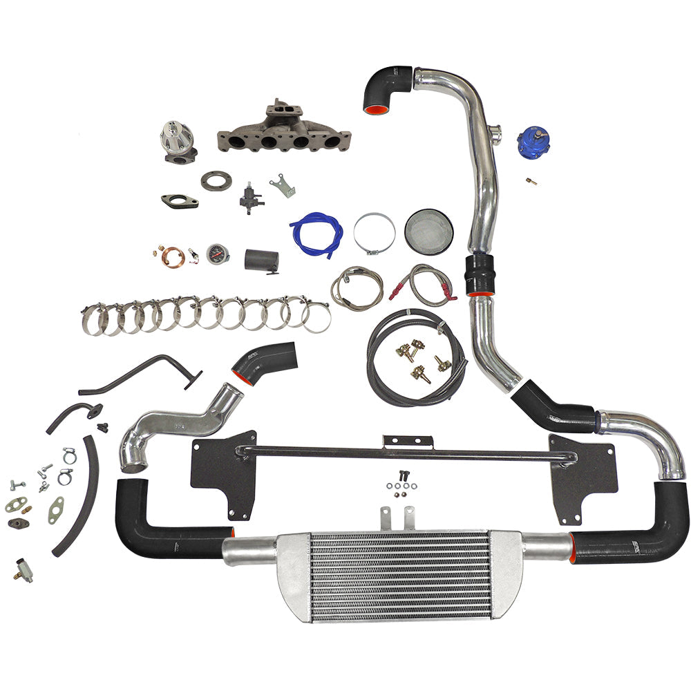 SPA Turbo TWIN SCROLL TOP MOUNT TMA06 TURBO KIT + FRONT MOUNT INTERCOOLER VW 1.8 20V TRANSVERSAL, BLACK HOSES, TURBO NOT INCLUDED