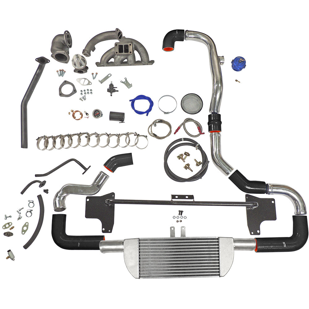 SPA Turbo TWIN SCROLL TOP MOUNT TMA16 TURBO KIT + FRONT MOUNT INTERCOOLER VW 1.8 20V TRANSVERSAL, BLACK HOSES, TURBO NOT INCLUDED