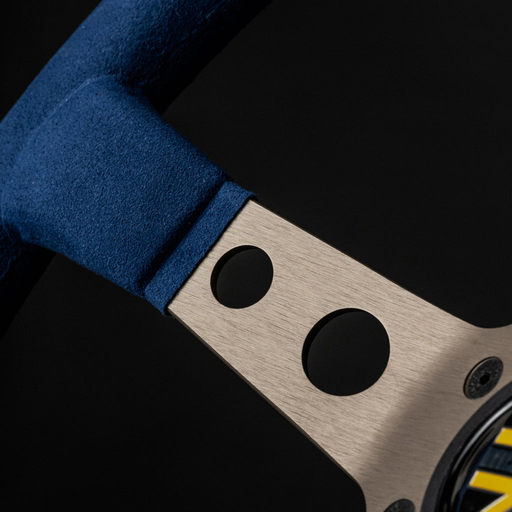 MOMO MOD.07 350 Diam 72 Dish Blue Microfiber Anthracite Anodized Spokes 1 Stripe