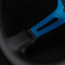 Load image into Gallery viewer, MOMO MOD.08 330 Diam 88 Dish Blk Leather Blue Spokes 1 Stripe