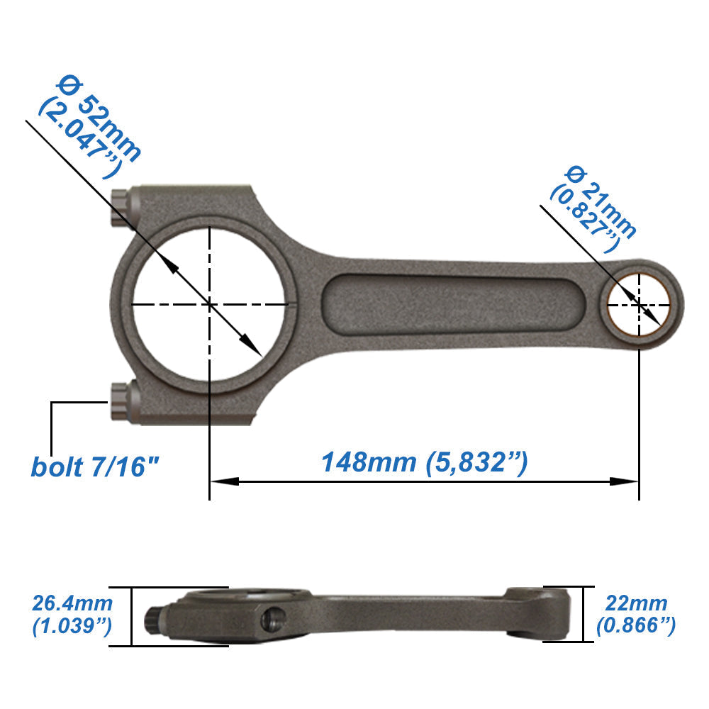 SPA Turbo Chevy Euro C22 C22NE X22XE, C22XE, C22LET 148mmx21mm 4340 forged connecting rods A Beam