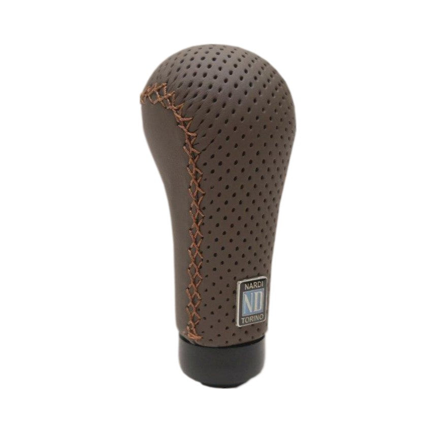 Nardi Gear Shift (Shifter) Knob - Prestige - Brown Perforated Leather & Brown Smooth Leather with Brown Cross-Stitching