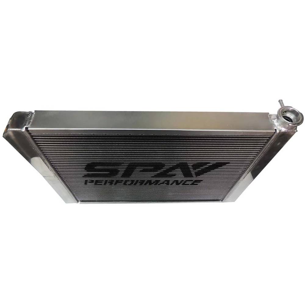 SPA Turbo Lightweight Late Model Radiator - Double Pass - 26.8" x 19.6" + Power Steering Tank Firewall Mount (Right Inlet) - Black Cap
