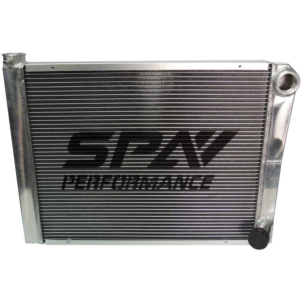 SPA Turbo Lightweight Late Model Radiator - Double Pass - 26.8" x 19.6" + Power Steering Tank Firewall Mount (Right Inlet) - Black Cap