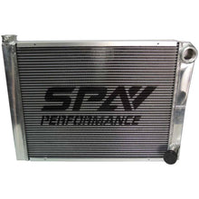 Load image into Gallery viewer, SPA Turbo Lightweight Late Model Radiator - Double Pass - 26.8" x 19.6" + Power Steering Tank Firewall Mount (Right Inlet) - Black Cap