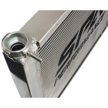 Load image into Gallery viewer, SPA Turbo Lightweight Late Model Radiator - Double Pass - 26.8" x 19.6" + Power Steering Tank Firewall Mount (Right Inlet) - Black Cap