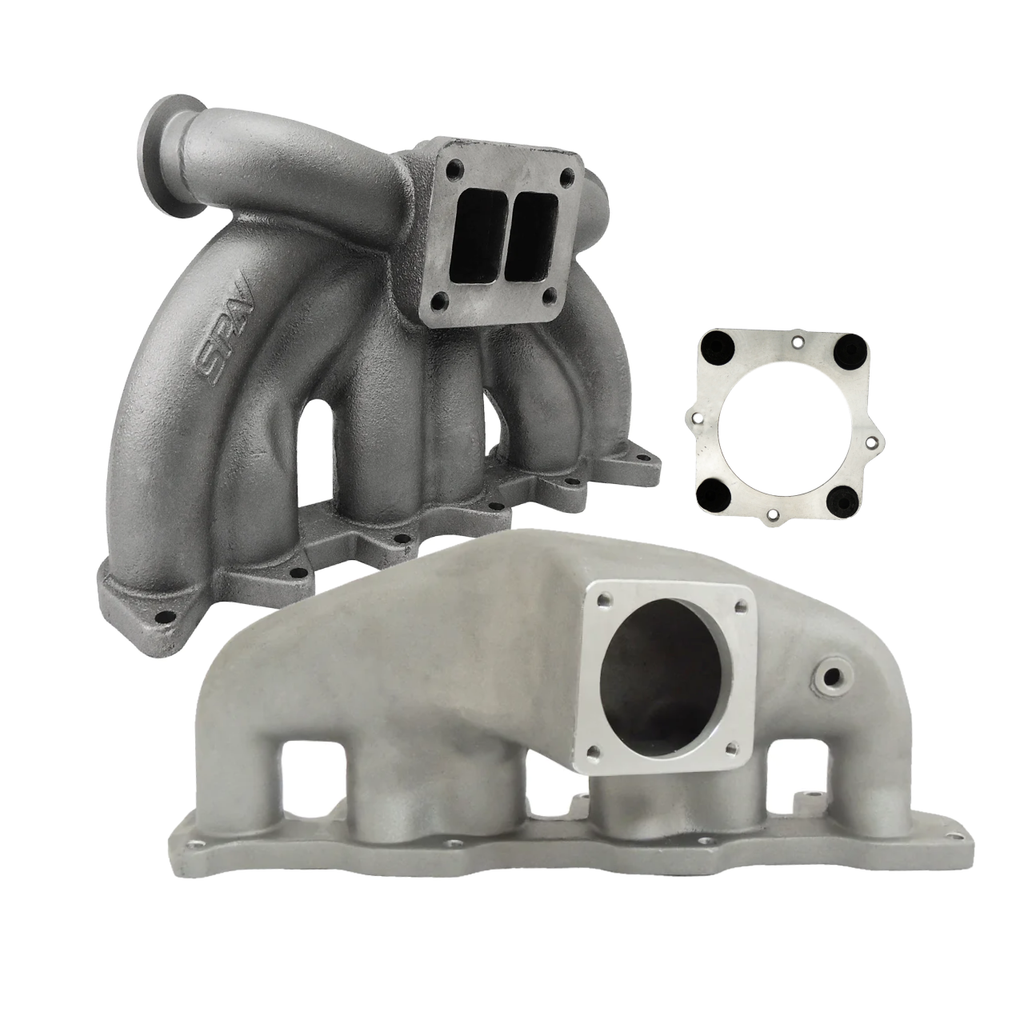SPA Turbo VW VR6 12V OBDI Short Runner Induction Intake Manifold + VW VR6 12V TWIN SCROLL T4 TOP MOUNT TURBO MANIFOLD - DUAL V-BAND WASTEGATES + OBD2 FLANGE