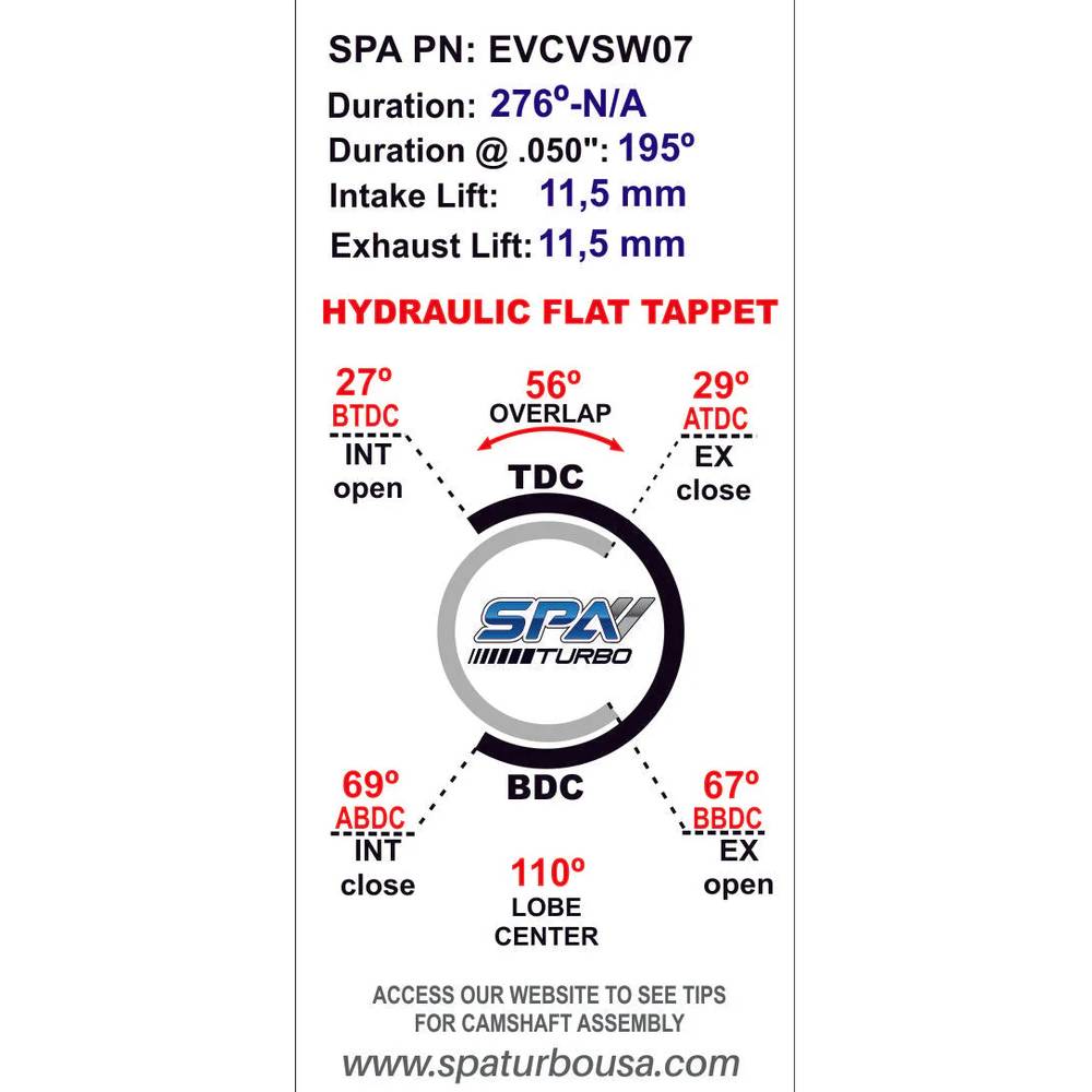 SPA Turbo VW 8V 276 N/A application hydraulic tappets performance camshaft + High Compression Head Gasket - 0.5mm + 118mm head stud set