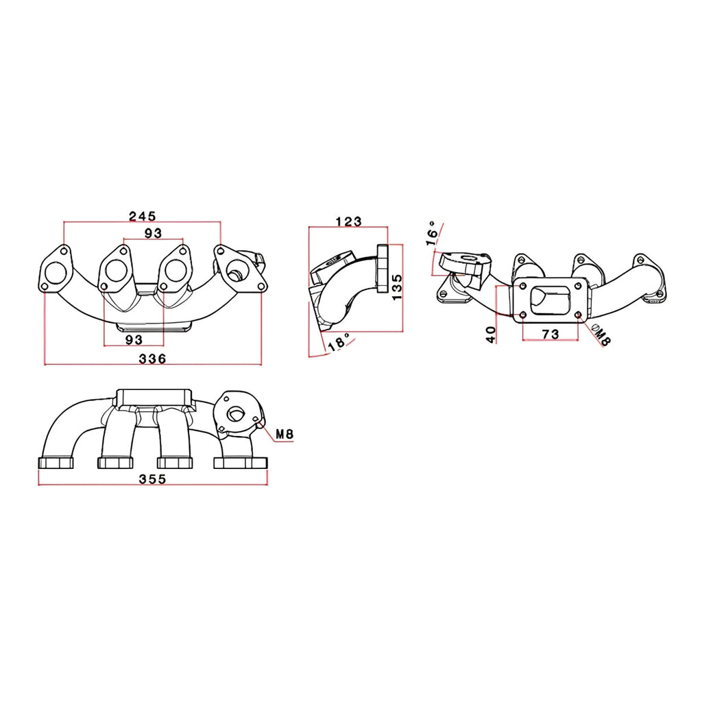SPA Turbo Chevy Chevette / T1000 1.4L 1.6L turbo manifold - T25 Flange
