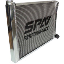 Load image into Gallery viewer, SPA Turbo Lightweight Late Model Radiator - Double Pass - 26.8" x 19.6" + Power Steering Tank Firewall Mount (Right Inlet) - Black Cap