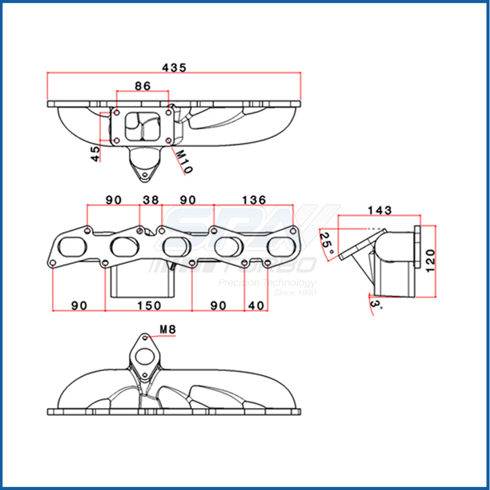 SPA Turbo Fiat/Lancia inline 5cyl 20V T3 turbo manifold + Camshaft set