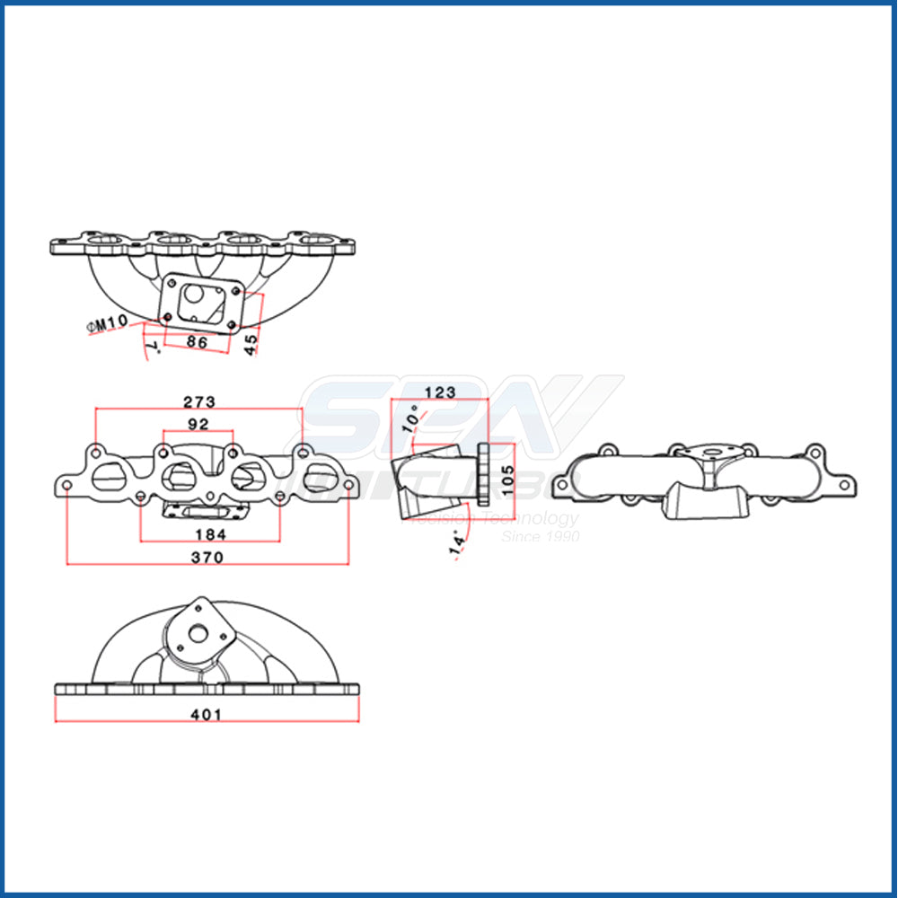 SPA Turbo Focus SVT / Escort Zetec 1.8L 2.0L T3 turbo manifold + Adapter