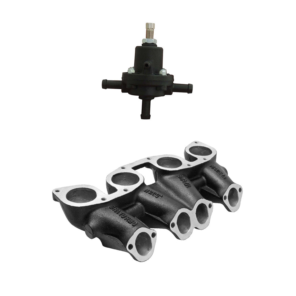 SPA Turbo VW MKI MKII GTI 1.8L 2.0L 8v SOHC dual downdraft intake manifold - Black + 0-30 PSI Fuel pressure regulator + Bracket