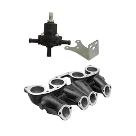 SPA Turbo VW MKI MKII GTI 1.8L 2.0L 8v SOHC dual downdraft intake manifold - Black + 0-30 PSI Fuel pressure regulator + Bracket