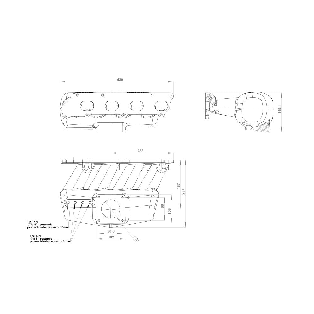 SPA Turbo Intake manifold for 8th gen Honda Civic SI (K20 engine) - 8 injectors - Without holes