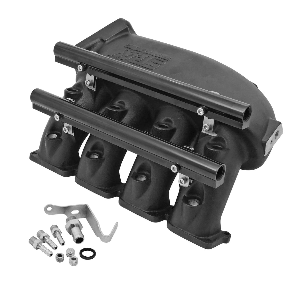 SPA Turbo Cast Aluminum Intake Manifold for transverse VW/AUDI 1.8T with 8 injectors Fuel Rail Kit (left side OEM throttle) -  Black