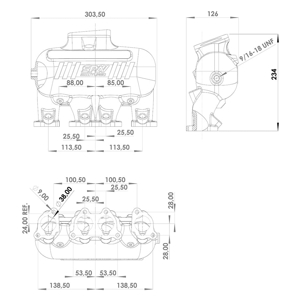 SPA Turbo INTAKE MANIFOLD VW 8V CROSS FLOW LONGITUDINAL - 4 INJECTORS - WITHOUT BOLT HOLES