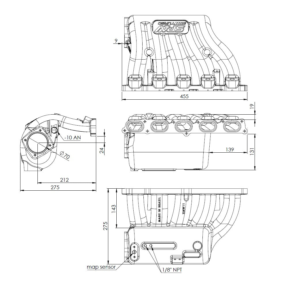 SPA Turbo VW Jetta / Golf MK5 2.5L 5 cylinder 20V 07K T3 top mount turbo manifold + Intake manifold