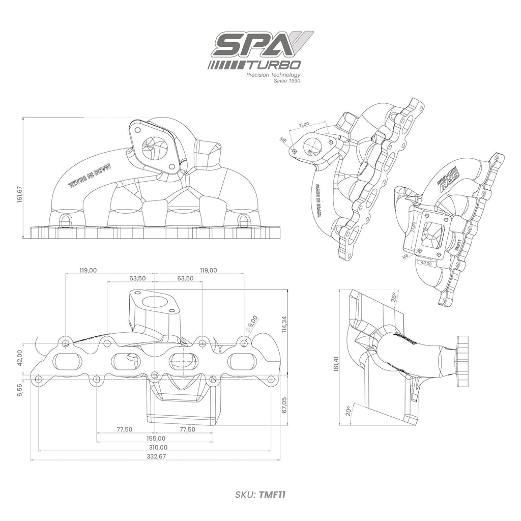 SPA Turbo For Fiat 500 1.4 16V T25 cast turbo manifold