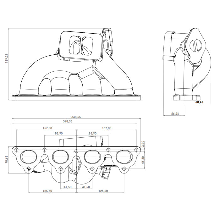SPA Turbo Honda D-series T3 Twin Scroll bottom mount turbo manifold
