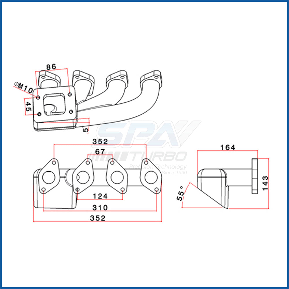 SPA Turbo Chevy Euro C20NE longitudinal T3 turbo manifold