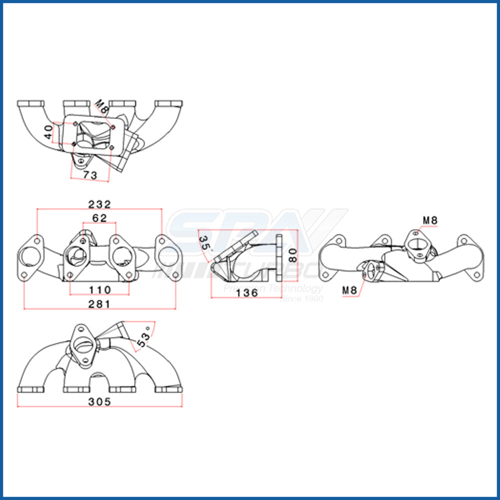 SPA Turbo Chevy Euro Family I 8v C10NZ / C14NZ / C16NZ T25 turbo manifold with external WG