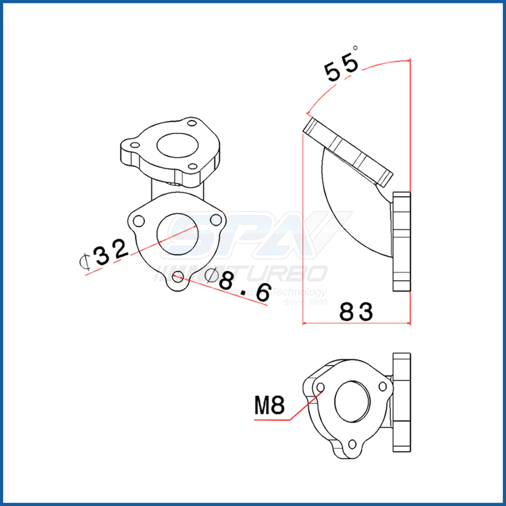 SPA Turbo Turbo Manifold + 55 DEGREE L FITTING WASTEGATE MOUNT FOR VW MKIV 2.0 T3 Turbo