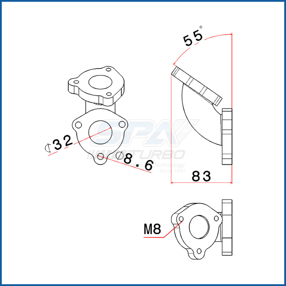SPA Turbo 55 degree L fitting Wastegate mount for Golf IV TMW08T3N manifold