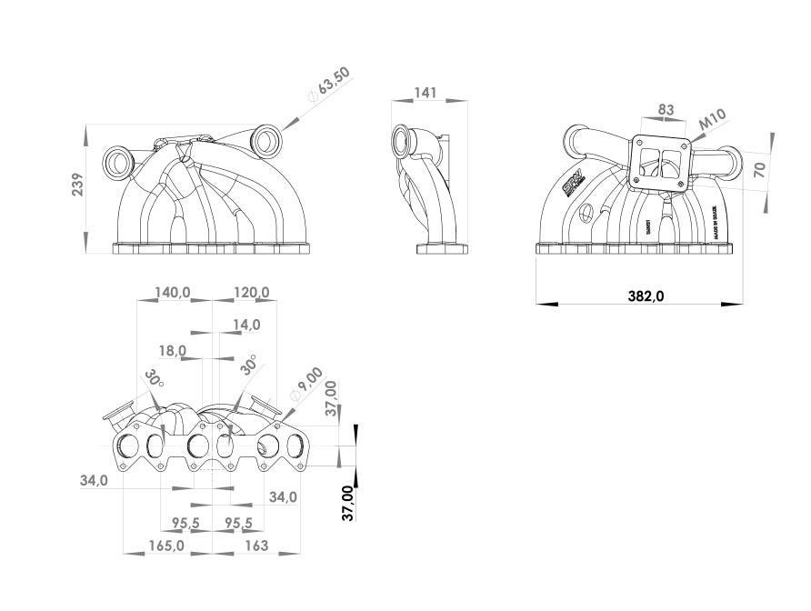 SPA Turbo VW VR6 12V Twin scroll T4 top mount turbo manifold - Dual V-band Wastegates + COMETIC EXHAUST MANIFOLD GASKET