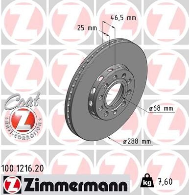 Zimmerman Standard Coat Z - Front Brake Rotor Pair-(288x25) - VW/Audi