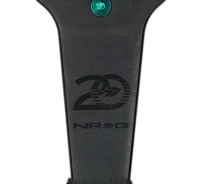 NRG Steering Wheel 1.5in Dish 350mm Black Perforated Leather - Emerald Stitching - Reinforced Spoke