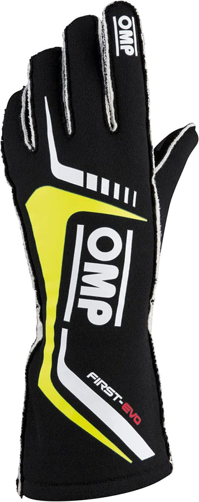 OMP First Evo Gloves Black/Yellow - Size XL (Fia 8856-2018)