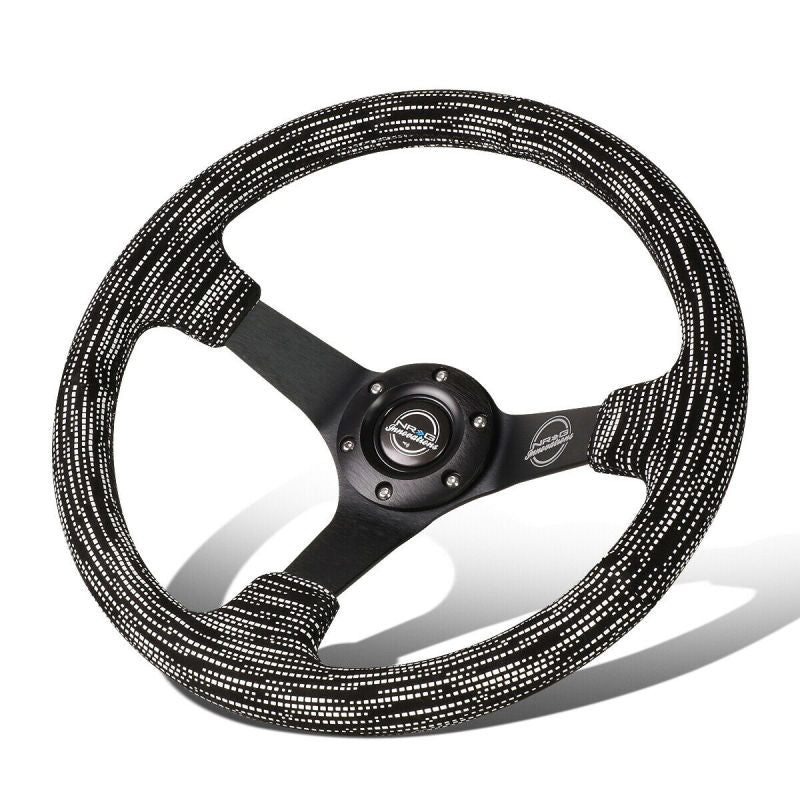 NRG Reinforced Steering Wheel (350mm / 3in. Deep) Microfiber/Black Stitch w/5mm Matte Black Spokes