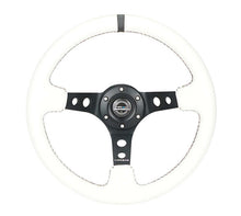 Load image into Gallery viewer, NRG Reinforced Steering Wheel (350mm/3in. Deep) White Leather w/Blk Spoke/Round Holes/White Stripes