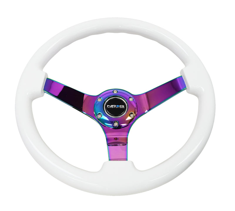 NRG Reinforced Steering Wheel (350mm) Dark Wood Grain - 3in Deep - Black 3-Spoke Center