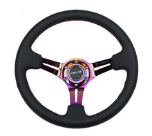 Load image into Gallery viewer, NRG Reinforced Steering Wheel (350mm / 3in. Deep) Blk Leather/Red Stitch w/Neochrome Slits