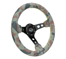 Load image into Gallery viewer, NRG Reinforced Steering Wheel (320mm) Sport/Suede Steering Wheel w/ Camo Pattern &amp; Green Stitching