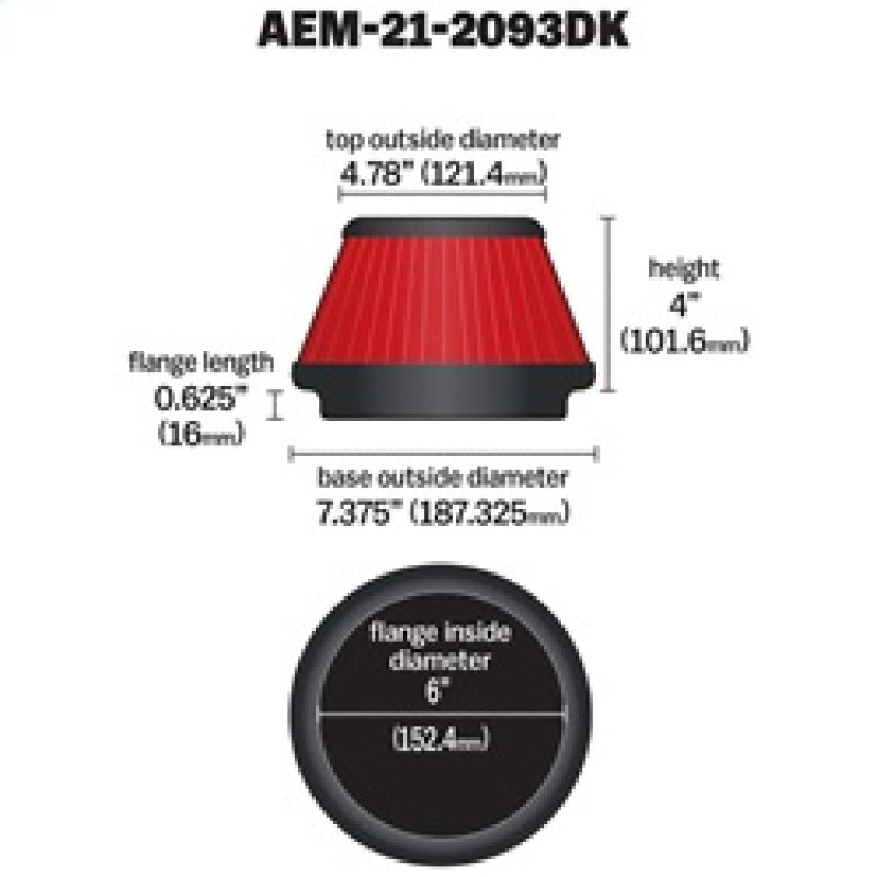 AEM 6 in x 4 in Dryflow Tapered Conical Air Filter