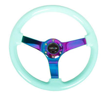 Load image into Gallery viewer, NRG Reinforc Steering Wheel (350mm / 3in. Deep) Minty Fresh Wood Grain w/Neochrome 3-Spoke Center