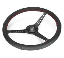 Load image into Gallery viewer, NRG Reinforced Stealth Wheel (380mm) 3 Spoke Center - 1in Deep Dish - Perforated Leather Red Stitch