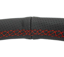 Load image into Gallery viewer, NRG Reinforced Stealth Wheel (380mm) 3 Spoke Center - 1in Deep Dish - Perforated Leather Red Stitch